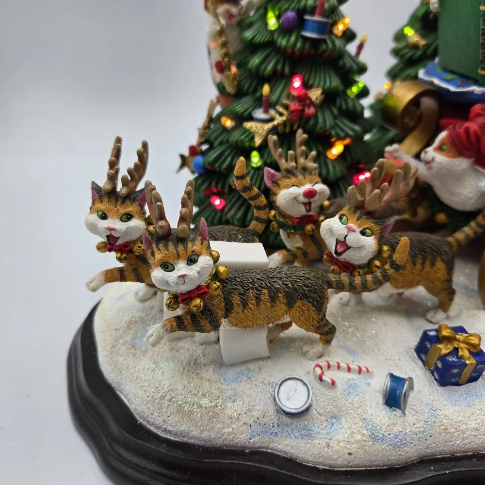 Vtg Danbury Mint Comical‎ Cats Christmas Sleigh Gary Patterson Rare Working HTF